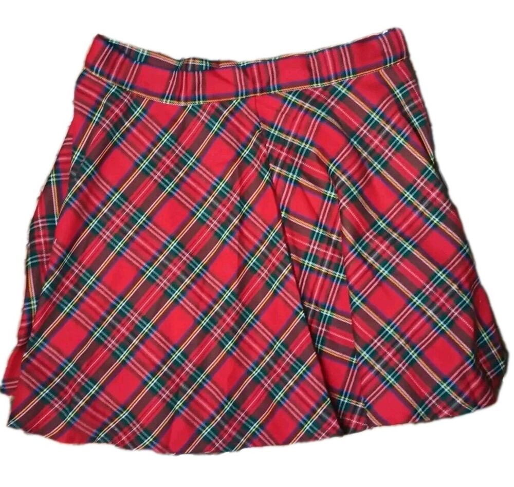 LYANER Womens Large Red Plaid Pleated Mini Skirt NWT Tartan Y2K Preppy Academia